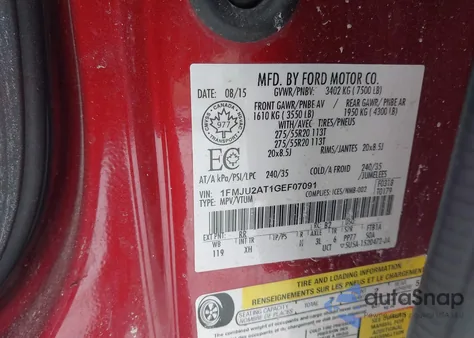 2016 Ford Expedition Limited from USA, damaged, VIN 1FMJU2AT1GEF07091